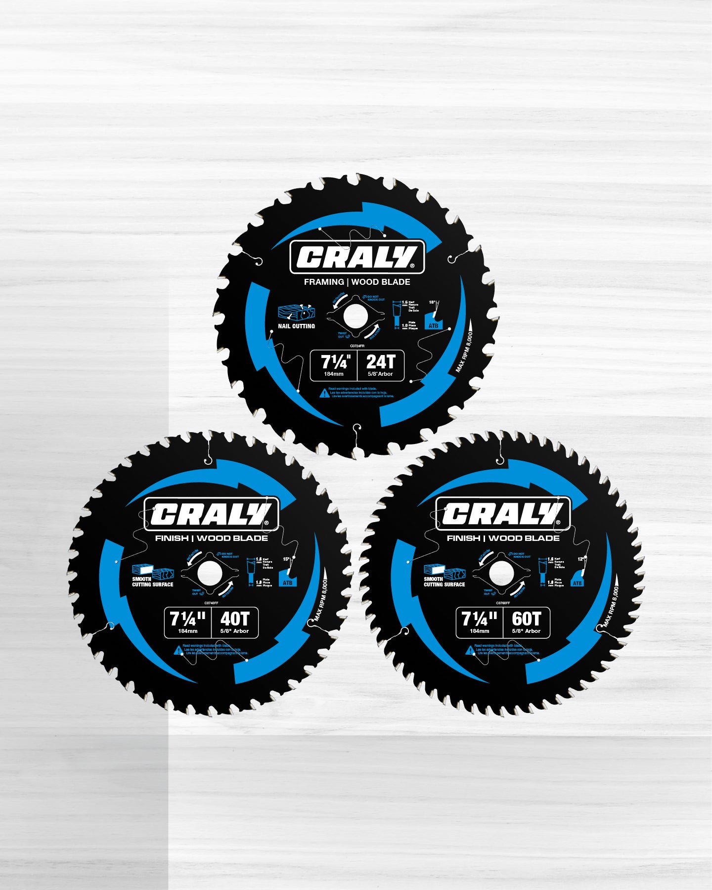 Wood — 7-1/4” 24&40T&60T, Arbor 5/8”