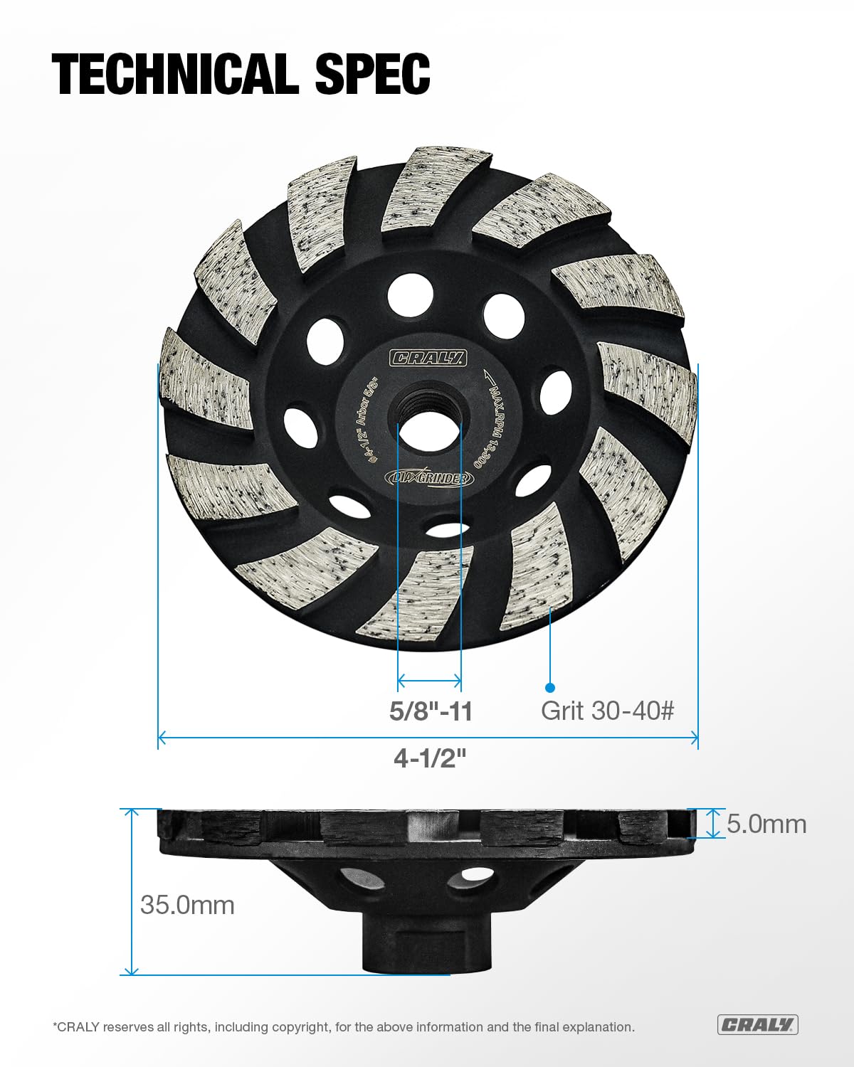 Concrete Grinding Wheel — 4-1/2", Arbor 5/8"-11