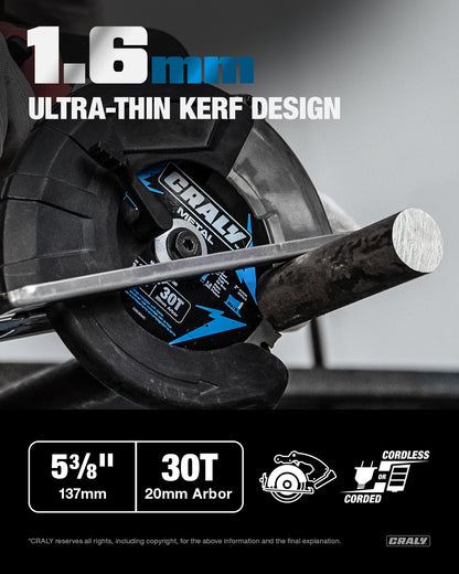 Wood — 5-3/8" 24T, Metal — 5-3/8"30T, Aluminum — 5-3/8" 50T, Arbor 20mm