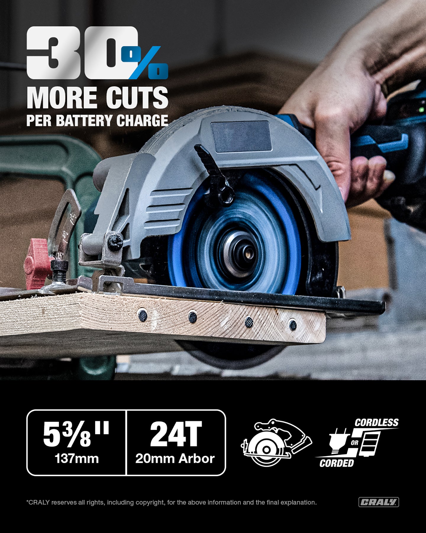 Wood — 5-3/8" 24T, Metal — 5-3/8"30T, Aluminum — 5-3/8" 50T, Arbor 20mm