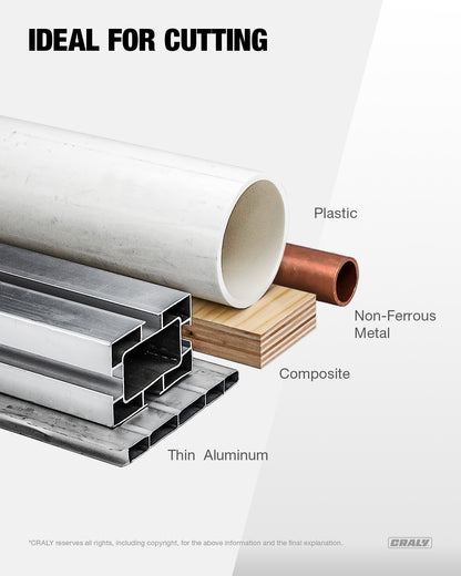 Wood — 5-3/8" 24T, Metal — 5-3/8"30T, Aluminum — 5-3/8" 50T, Arbor 20mm